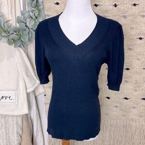 Ann Taylor factory dark Blue Knit ribbed vneck sweater Top size S